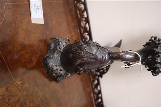 A Japanese bronze pedestal censer modelled as a fish height 40cm